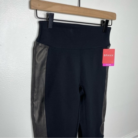 Spanx Faux Leather Panel Ponte Leggings Womens XS NWT - Picture 2 of 10